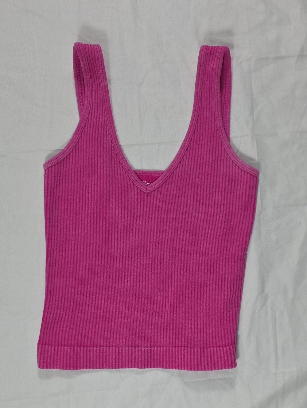 Slim Ribbed V-Neck Tank Top in Hot Pink